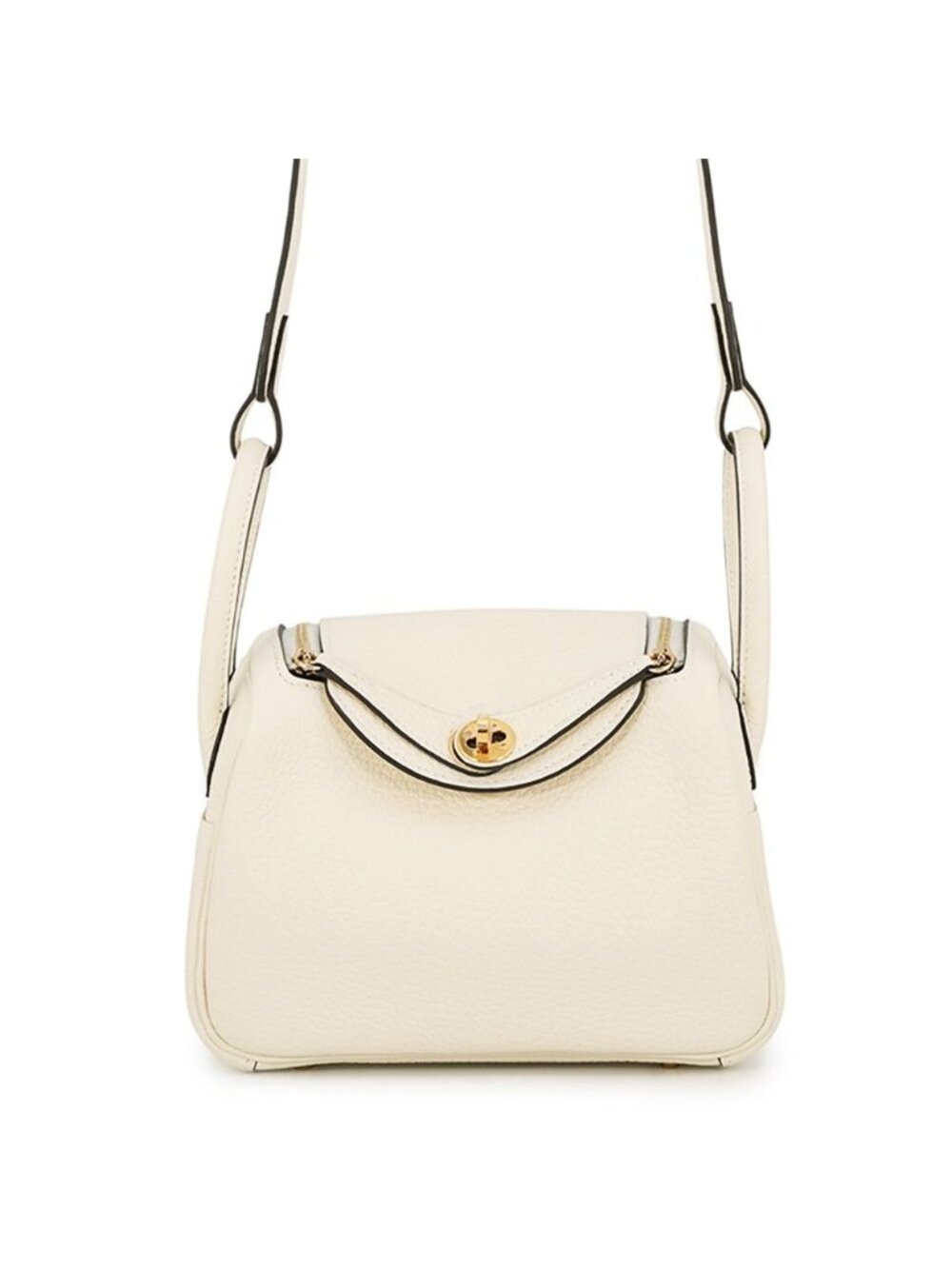 Hermes Lindy Mini Cream Chantilly Gold Taurillon Clemence 2-Way Shoulder Bag